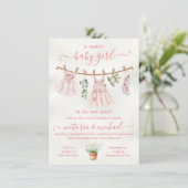 ピンクボホ自然ベビーシャワーガールクロースレイン 招待状 (スタンド正面)