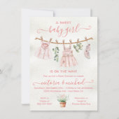 ピンクボホ自然ベビーシャワーガールクロースレイン 招待状 (正面)