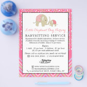 ピンクボホ象，ベビシッター，デイケア，子供部屋 チラシ (シングル)