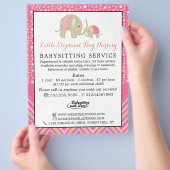 ピンクボホ象，ベビシッター，デイケア，子供部屋 チラシ (手)