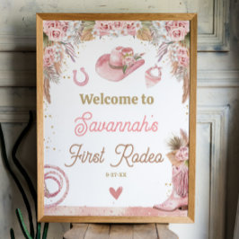 ピンクボホFirst Rodeo 1st Birthday 18x24 Welcome ポスター