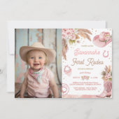 ピンクボホFirst Rodeo 1st Birthday Photo 招待状 (正面)