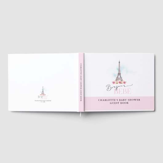 ピンクボンジュールベベエッフェルタワーベビーシャワー ゲストブック (全面)