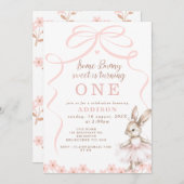 ピンクボーお洒落ツチュソフバニー誕生日 招待状 (正面/裏面)