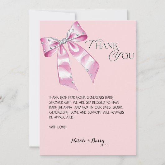 ピンクボーエレガントコケットの赤ちゃんシャワー感謝していユーザ 招待状 (正面)