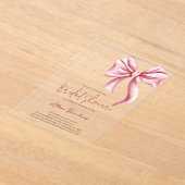 ピンクボーエレガントコケットブライダルシャワーパーティー アクリル招待状 (レイダウン)