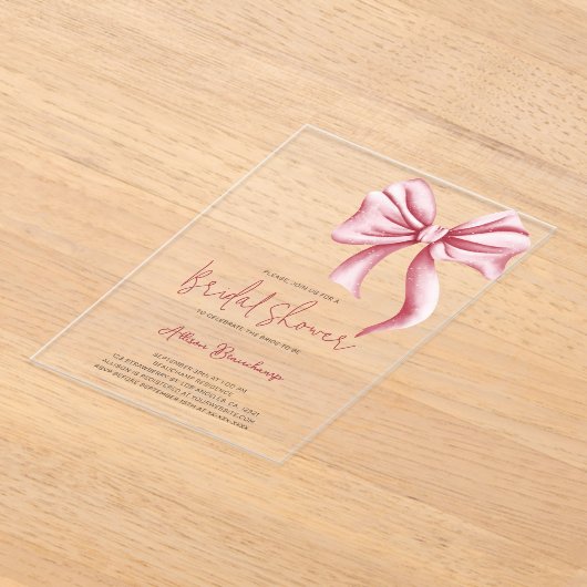 ピンクボーエレガントコケットブライダルシャワーパーティー アクリル招待状 (レイダウン)