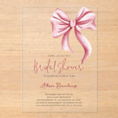 ピンクボーエレガントコケットブライダルシャワーパーティー アクリル招待状 (正面)