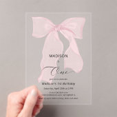 ピンクボーエレガントコケット第1誕生日 アクリル招待状 (インサイチュ (ポータブル))