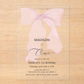 ピンクボーエレガントコケット第1誕生日 アクリル招待状 (正面)