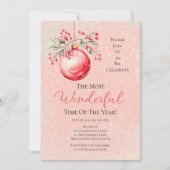 ピンクボーエレガントブル最も素晴らしいタイムイヤーパーティー 招待状 (正面)