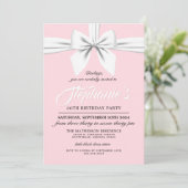ピンクボーエレガントホワイトティファニー誕生日招待状 招待状 (スタンド正面)