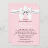 ピンクボーエレガントホワイトティファニー誕生日招待状 招待状 (正面/裏面)
