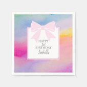 ピンクボーエレガントレインボーウォーターカラーファースト誕生日 スタンダードカクテルナプキン (正面)