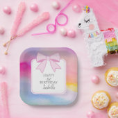 ピンクボーエレガントレインボーウォーターカラーファースト誕生日 ペーパープレート (パーティー)