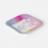 ピンクボーエレガントレインボーウォーターカラーファースト誕生日 ペーパープレート (傾斜あり)