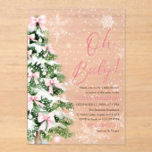 ピンクボーガールクリスマスツリーああベビー赤ちゃんシャワー アクリル招待状 (正面)