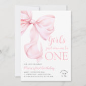 ピンクボーガールズジャストワンファースト誕生日 招待状 (正面)