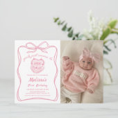 ピンクボーガールズジャストワンフォトジェイ誕生日 招待状 (スタンド正面)