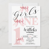 ピンクボーガールズジャストワンワン誕生日招待状 招待状 (正面)