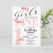 ピンクボーガールズジャストワンワン誕生日招待状 招待状 (スタンド正面)