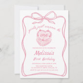 ピンクボーガールズジャストワンワン誕生日 招待状 (正面)