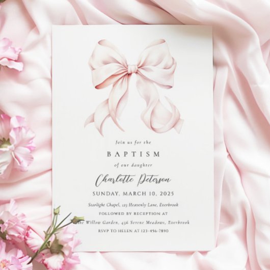 ピンクボーガールバプテスマ招待状 招待状