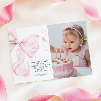 ピンクボーガールファースト誕生日フラットサンキューカード サンキューカード