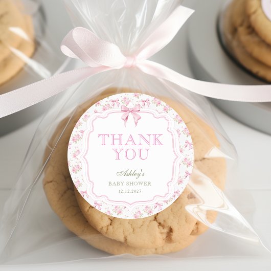 ピンクボーガールベビーシャワーありがとう ラウンドシール