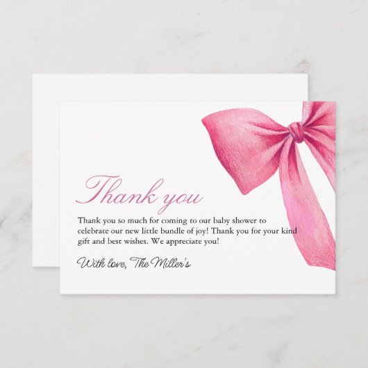 ピンクボーガールベビーシャワー サンキューカード (正面/裏面)