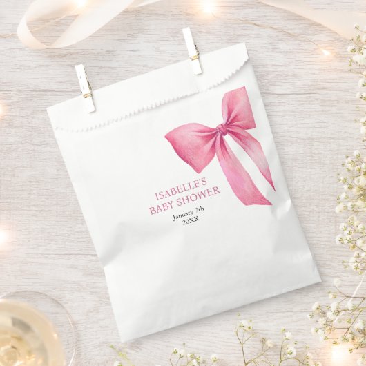 ピンクボーガールベビーシャワー フェイバーバッグ (クリップ留めされた状態)