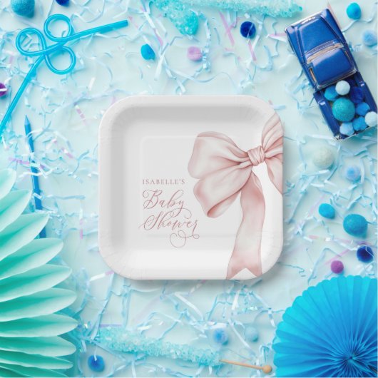 ピンクボーガールベビーシャワー ペーパープレート (パーティー)