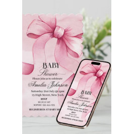 ピンクボーガールベビーシャワー 招待状