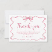 ピンクボーガールリボンベビーシャワーサンキューカード 招待状 (正面)