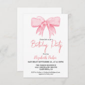 ピンクボーガールリボン誕生日散布 招待状 (正面/裏面)