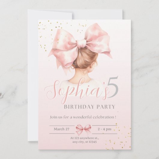 ピンクボーガール誕生日招待状名門私立校風のウォータースコロ 招待状 (正面)