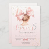 ピンクボーガール誕生日招待状名門私立校風のウォータースコロ 招待状 (正面/裏面)