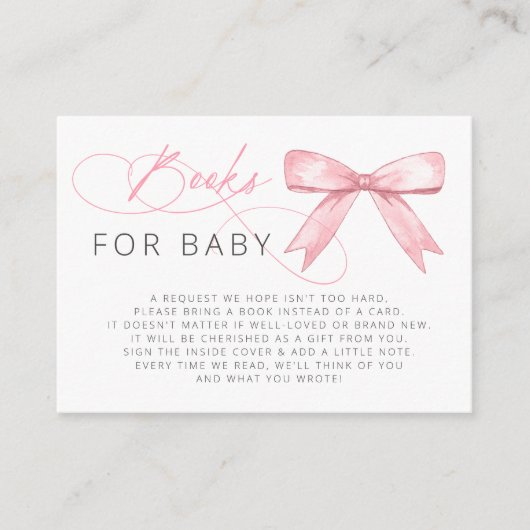 ピンクボーガール赤ちゃんシャワーブックリクエスト エンクロージャーカード (正面)