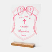 ピンクボークレストバプテスムウェルカム アクリルサイン (傾斜)