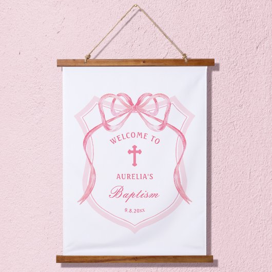 ピンクボークレストバプテスムウェルカム 吊り下げ型タペストリー