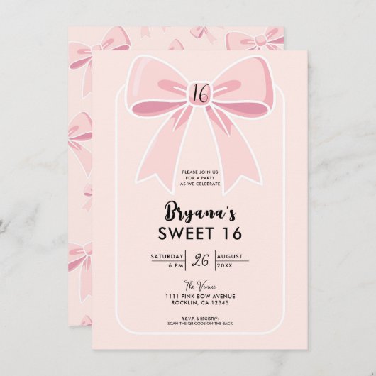 ピンクボーズキュートコケットコテージシックスウィート16 招待状 (正面/裏面)