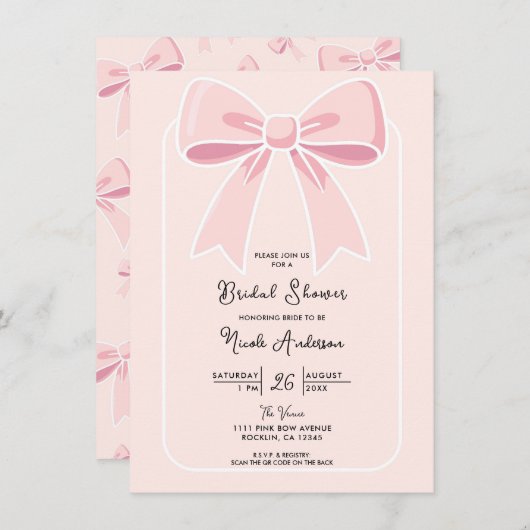 ピンクボーズキュートコケットコテージシックブライダルシャワー 招待状 (正面/裏面)