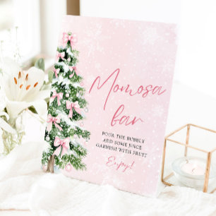 ピンクボーズクリスマスツリースノーフレークモモモザバーサイン 台座サイン