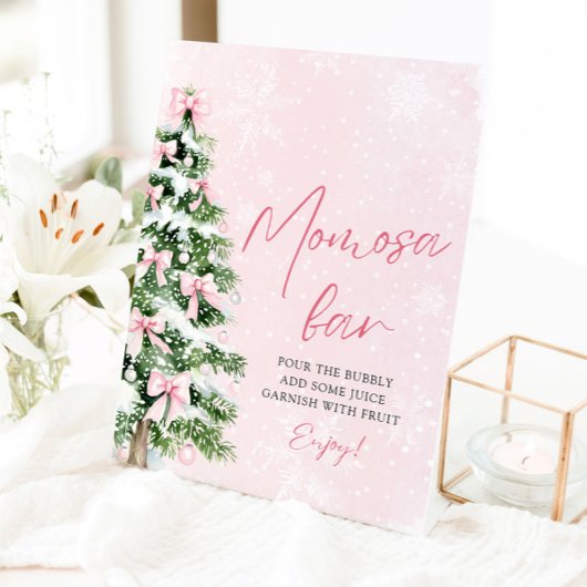 ピンクボーズクリスマスツリースノーフレークモモモザバーサイン 台座サイン