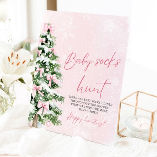 ピンクボーズクリスマスツリーベビーソックス狩りゲーム 台座サイン