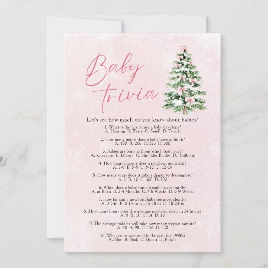 ピンクボーズクリスマスベビーシャワーベビートリビアゲーム 招待状 (正面)
