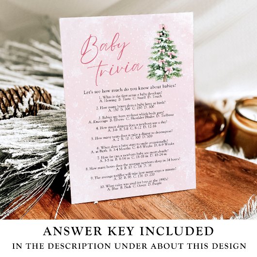 ピンクボーズクリスマスベビーシャワーベビートリビアゲーム 招待状