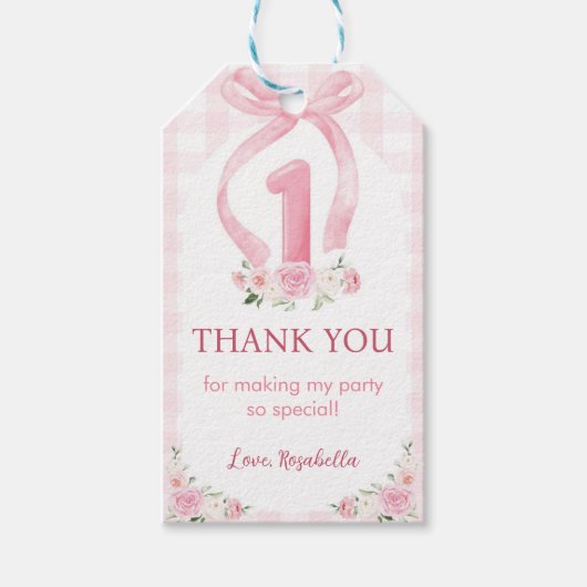 ピンクボーズコケット誕生日サンキューユーラベル ギフトタグ (正面)