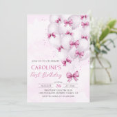 ピンクボーズバルーンガール誕生日招待状 招待状 (スタンド正面)