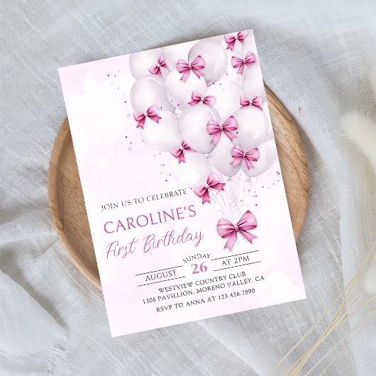 ピンクボーズバルーンガール誕生日招待状 招待状